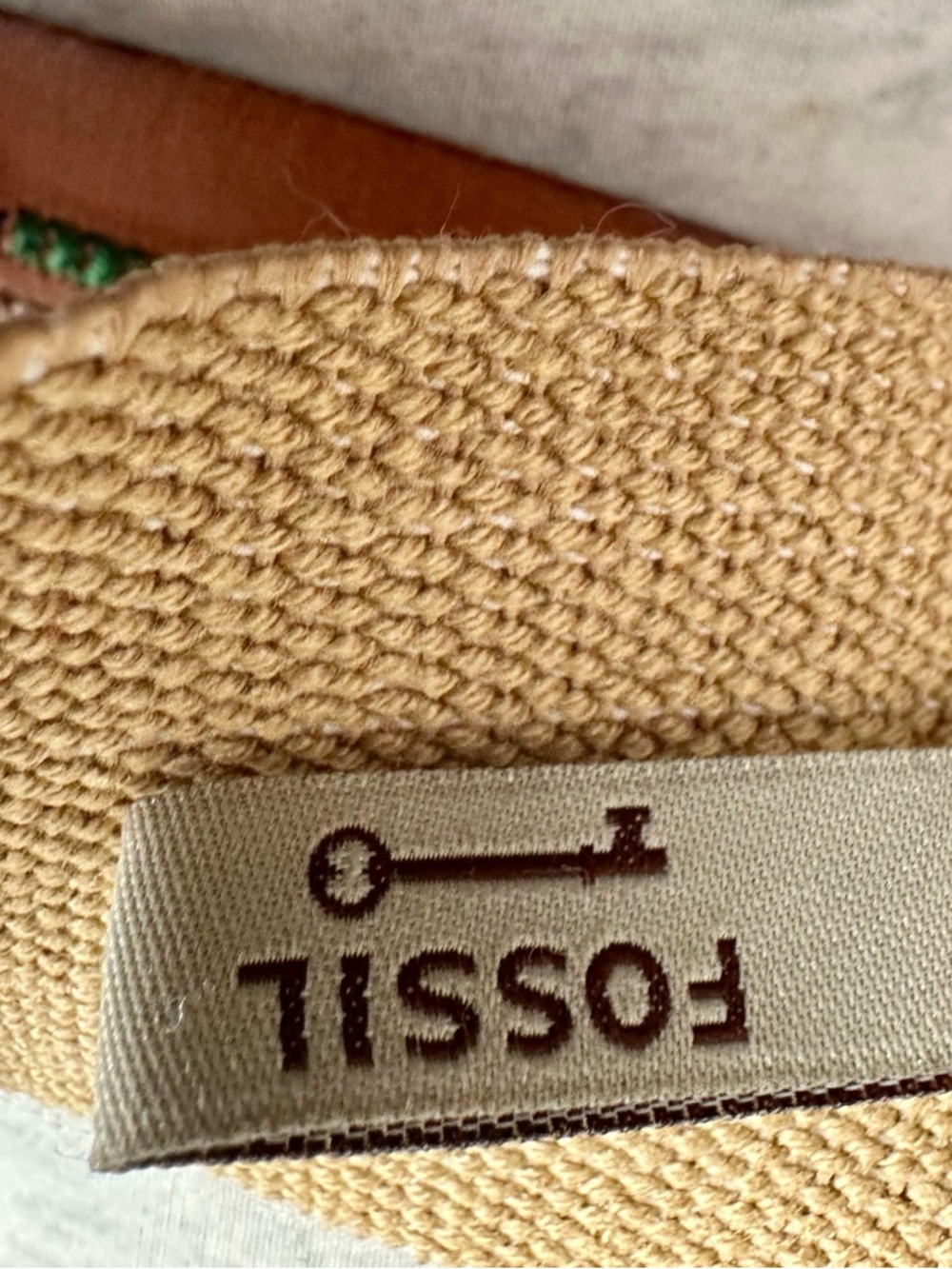 Fossil Beige Woven Belt with Key Logo Tag - Picture 2 of 4